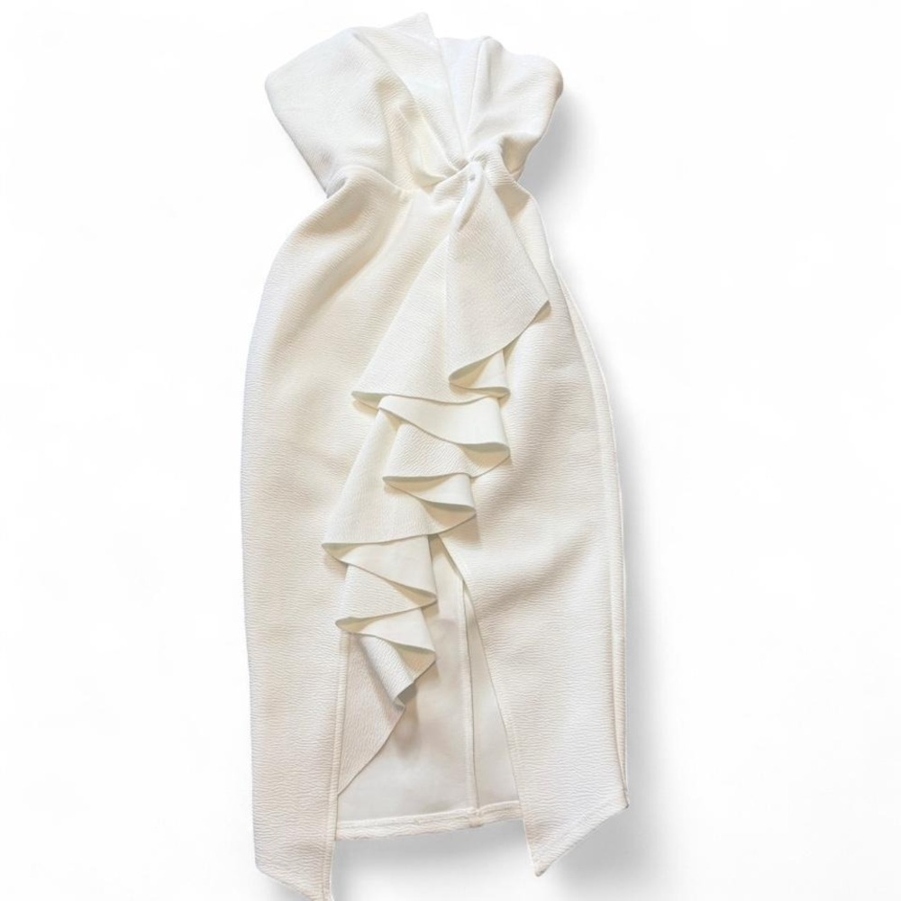 Billy J White Strapless Asymmetrical Ruffle Midi Dress, Women's Size 6 - Picture 2 of 13